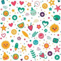 a colorful pattern with various objects and faces vector