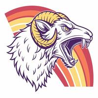 a ram head with a rainbow in the background vector