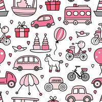 a pink seamless pattern with various items vector