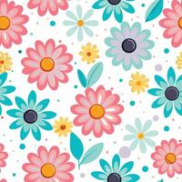 a colorful floral pattern with flowers and leaves vector