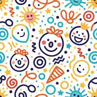 a colorful pattern with smiling faces and other objects vector