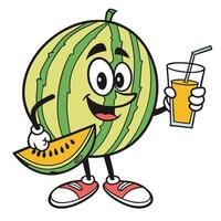 watermelon cartoon character with juice and straw vector