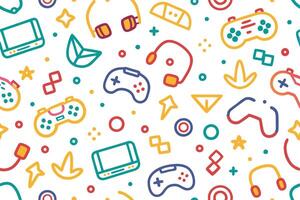 a colorful pattern with game controllers and other items vector
