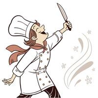a cartoon chef holding a knife and throwing it vector