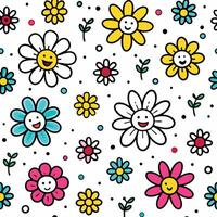 seamless pattern with flowers and smiling faces vector