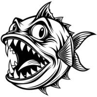 a cartoon fish with sharp teeth and open mouth vector
