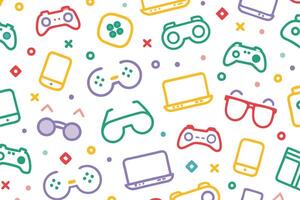 a colorful pattern of game controllers and other items vector