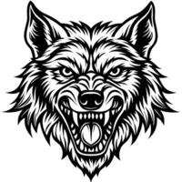 a wolf head with its mouth open and its teeth showing vector