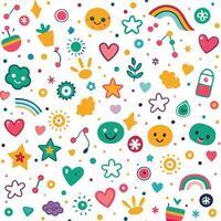 a colorful pattern with various objects and symbols vector
