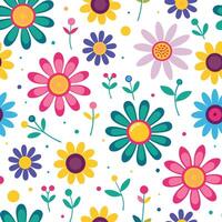 seamless pattern with colorful flowers on white background vector