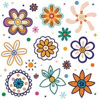colorful flowers and doodles on a white background vector