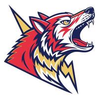 the head of a wolf with lightning bolt on it vector