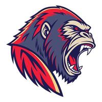 an angry gorilla head with its mouth open vector