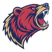 the head of a grizzly bear is shown in a red and blue color scheme vector