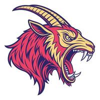 an angry goat head with large fangs vector