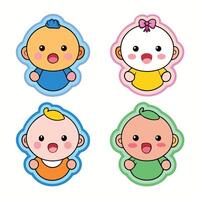 four baby stickers with different colors and shapes vector