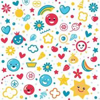 a colorful pattern with various cartoon characters vector