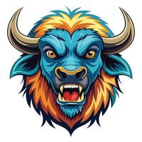 an angry buffalo head with big horns vector