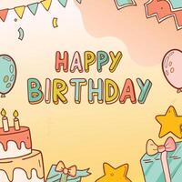 happy birthday card with colorful cake and balloons vector
