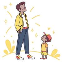 a man and a child standing next to each other vector