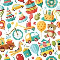 a colorful pattern with toys and balloons vector