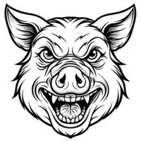 a black and white illustration of a pig head vector
