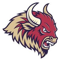 an angry buffalo head with horns and a red color vector