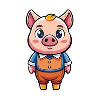 a cartoon pig in an orange shirt and blue pants vector