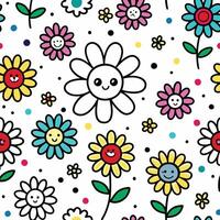 a colorful flower pattern with smiling faces vector