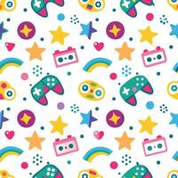 seamless pattern with colorful game controllers and other items vector
