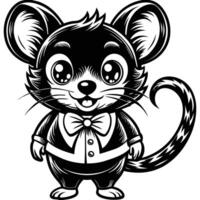 a black and white illustration of a mouse in a tuxedo vector