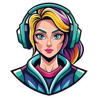 a girl with headphones on her head vector