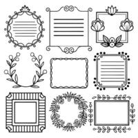 set of hand drawn frames and floral elements vector