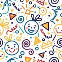 a colorful pattern with cartoon faces and other objects vector