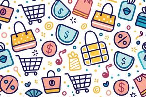 shopping seamless pattern with colorful icons vector