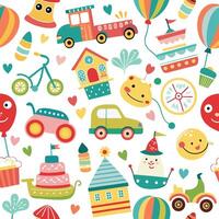 a colorful pattern with various objects and toys vector