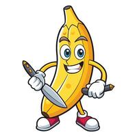 banana cartoon character holding a knife vector
