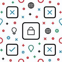 a seamless pattern with icons of a lock, check mark and other symbols vector