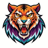 the head of a tiger is shown in a colorful design vector