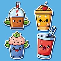 cute drink stickers set with different drinks vector