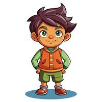 cartoon boy in vest and shorts standing with hands on hips vector
