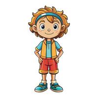 cartoon boy in shorts and vest standing with his hands on his hips vector