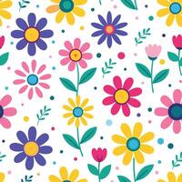 seamless pattern with colorful flowers and leaves vector
