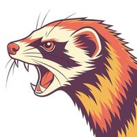 an illustration of a ferret with its mouth open vector