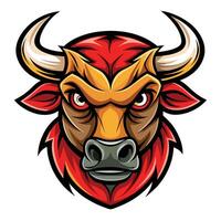 an angry bull head with horns and a red face vector