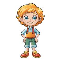 cartoon boy in overalls standing with hands on hips vector