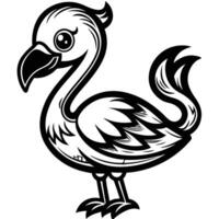 a black and white drawing of a flamingo vector