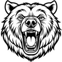 a bear head with its mouth open and its teeth showing vector