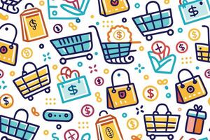 shopping seamless pattern with colorful icons vector