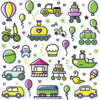 a collection of different colored objects and vehicles vector